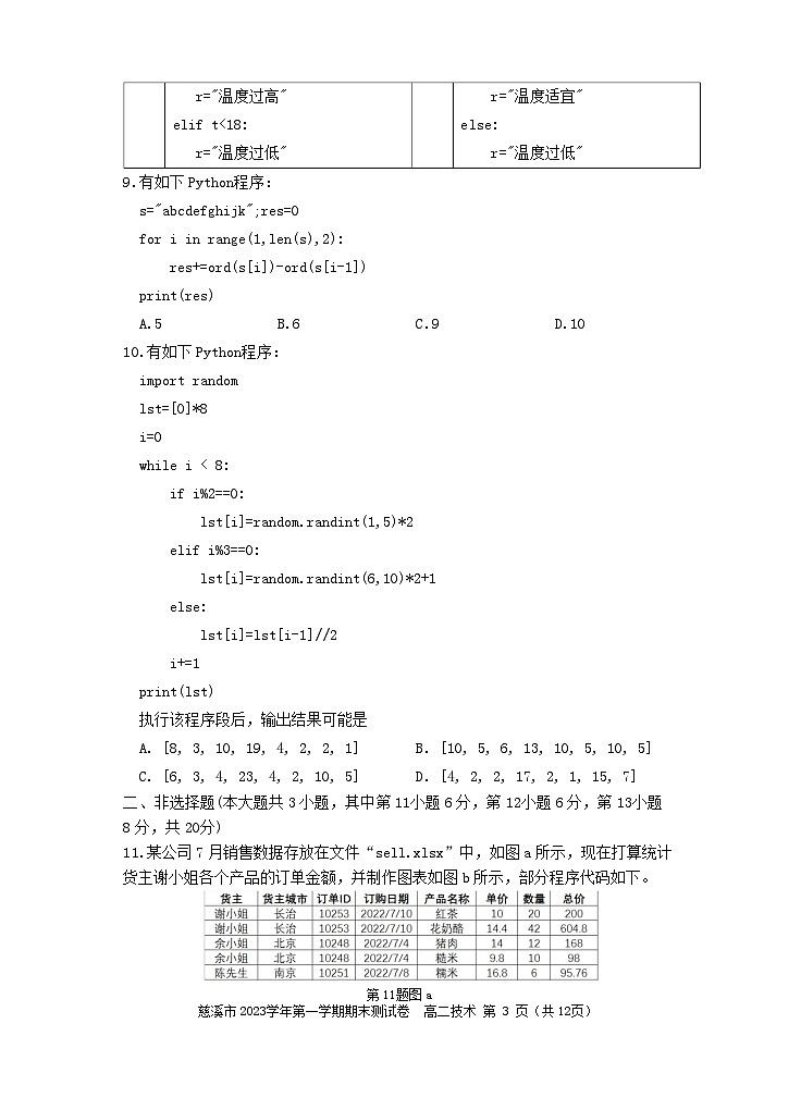 浙江省宁波市慈溪市2023-2024学年高二上学期期末考试技术试题（Word版附答案）03