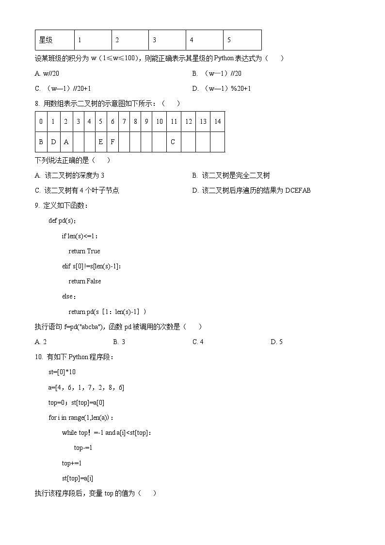 浙江省台州市名校联盟2023-2024学年高三上学期12月联考信息技术试卷（Word版附解析）03