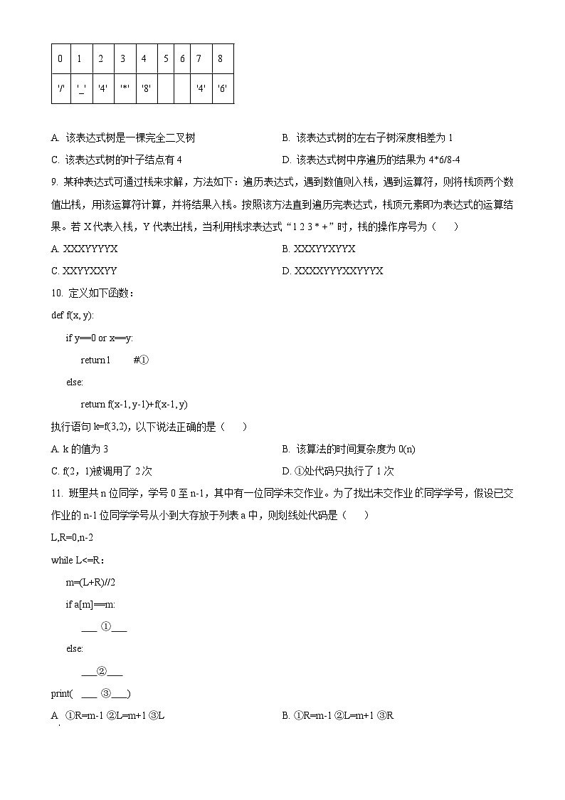 浙江省宁波市2024届高三下学期二模信息技术试卷（Word版附解析）03