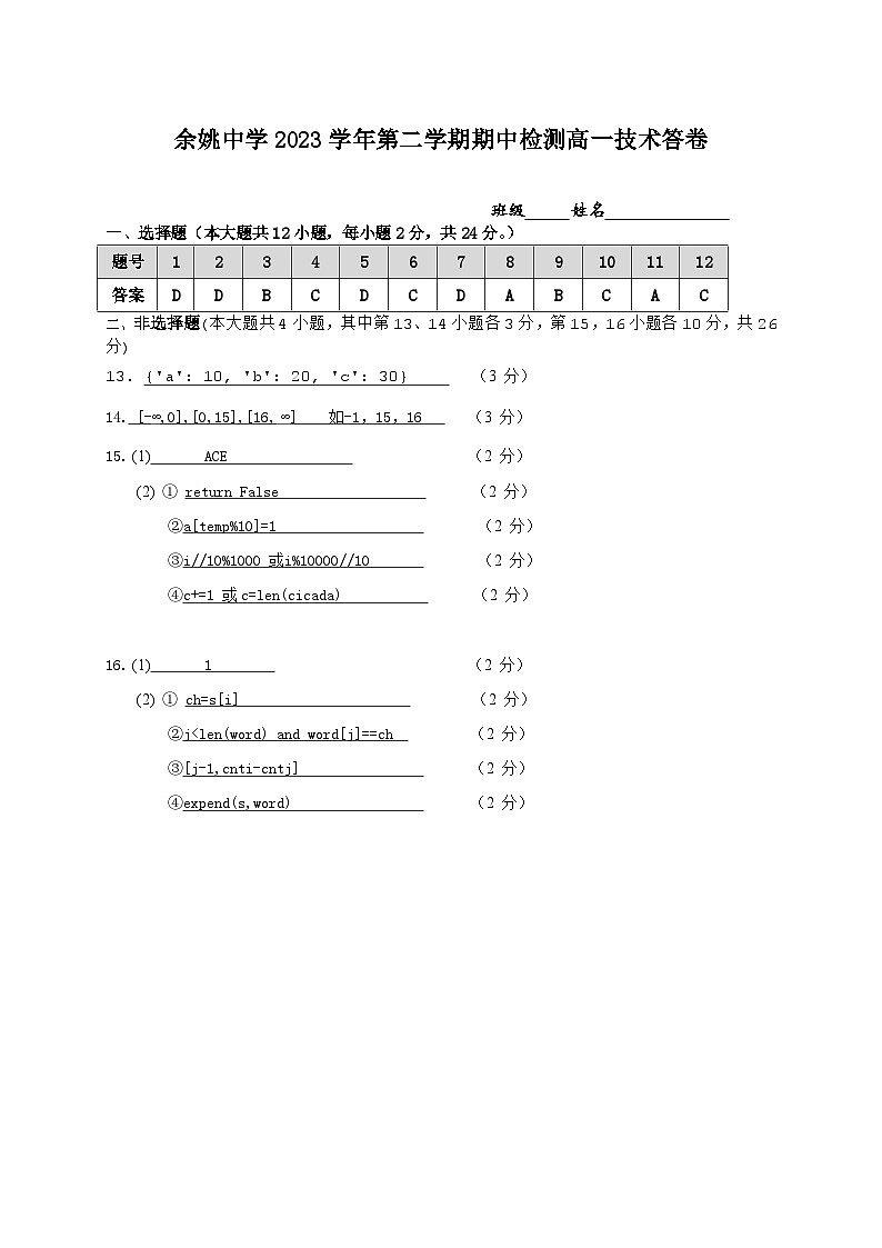 高一信息技术期中答案第1页