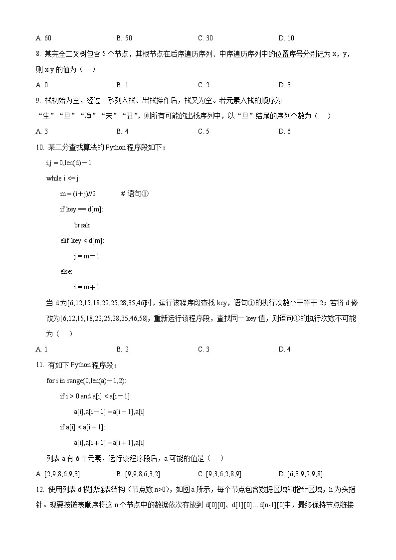 2024年高考真题：6月浙江省普通高校招生选考高考信息技术试卷（原卷版）03