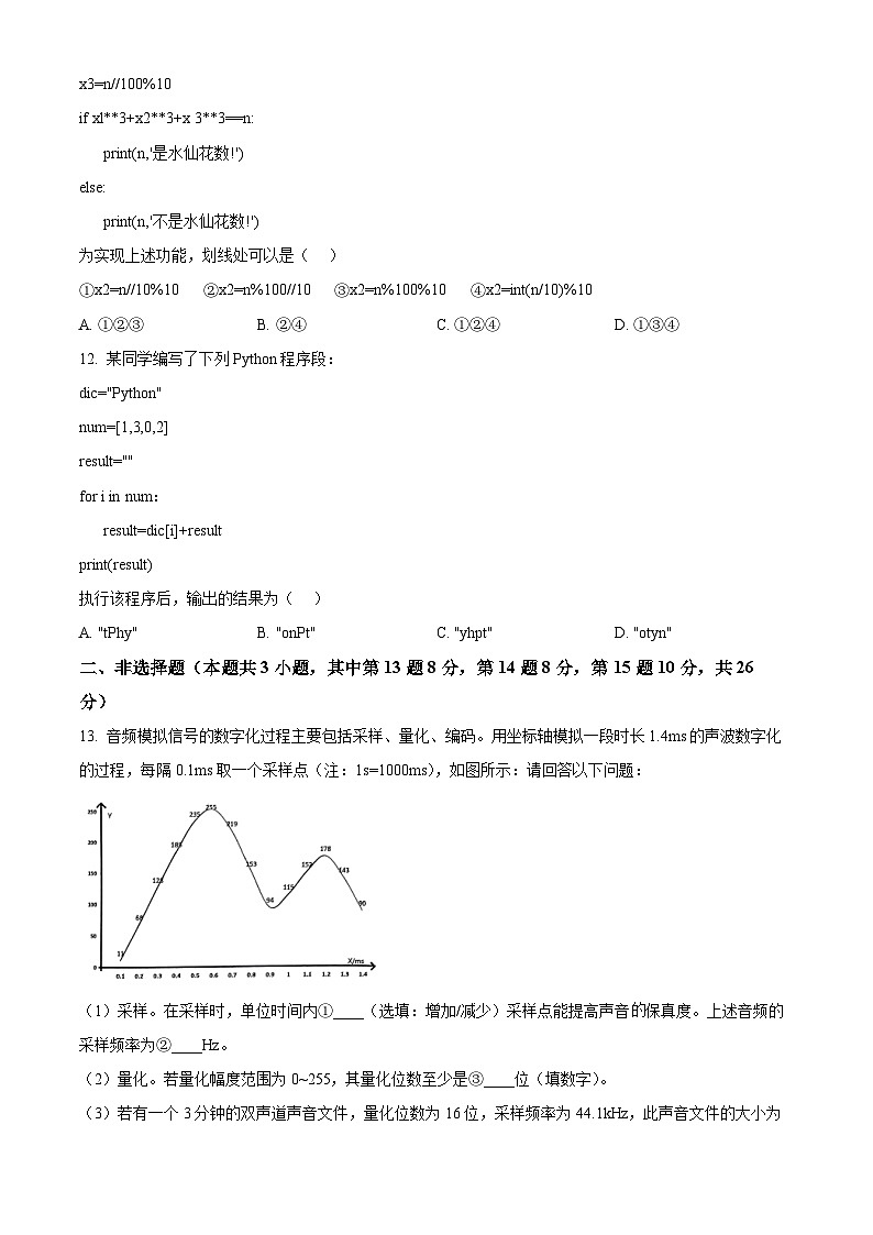 浙江省绍兴市2023-2024学年高一下学期6月期末信息技术试题（Word版附解析）03