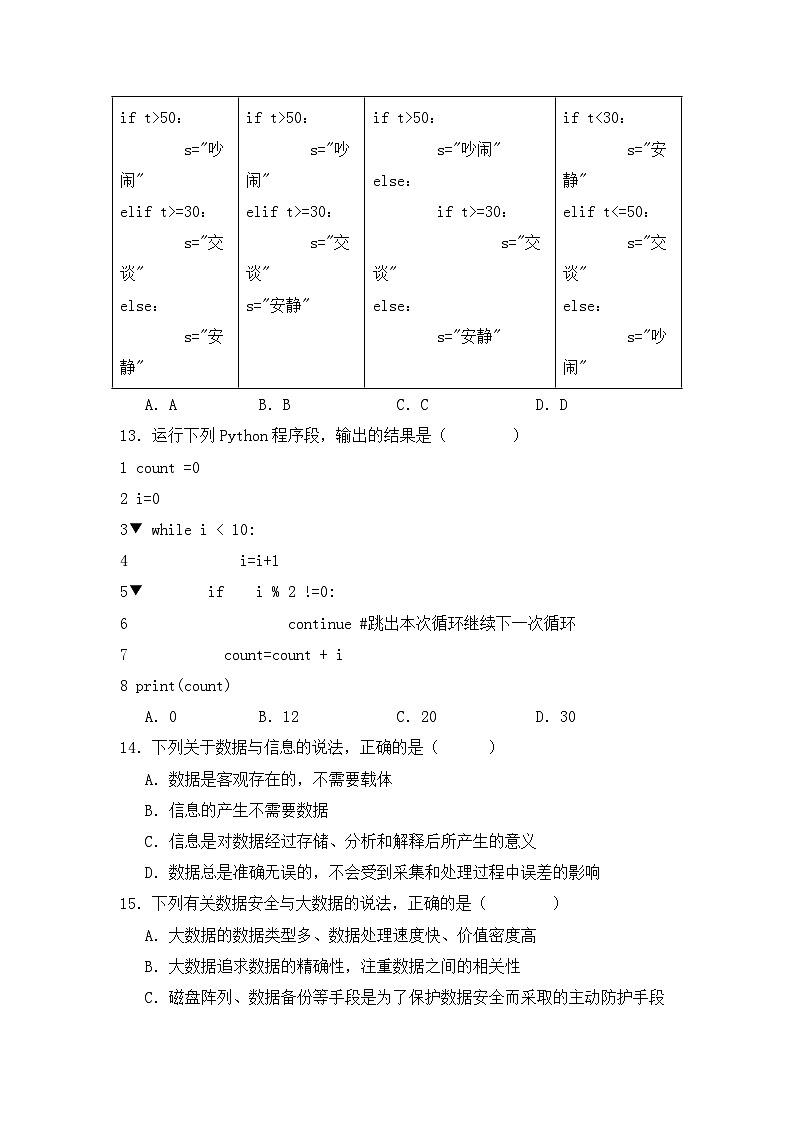 2023-2024学年普通高等学校信息技术学业水平考试模拟卷（10）【适用华东师大版（2020）地区】第3页
