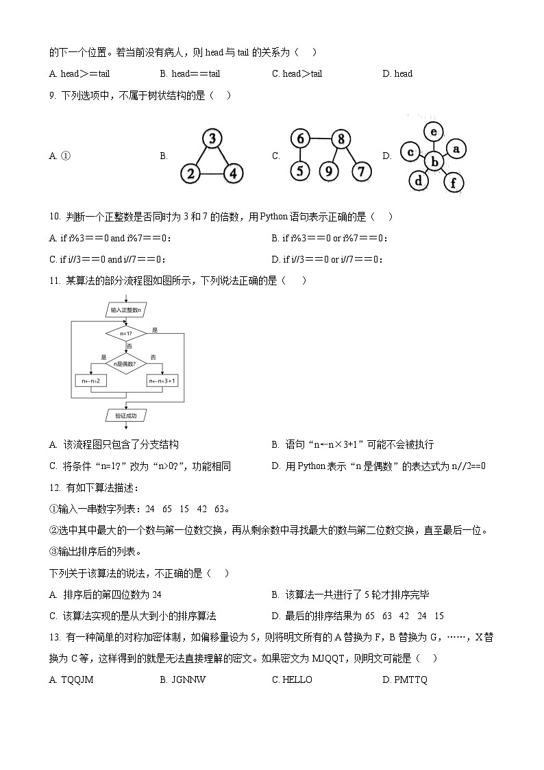 安徽省芜湖市2023-2024学年高一下学期7月期末考试技术试题（Word版附答案）第2页
