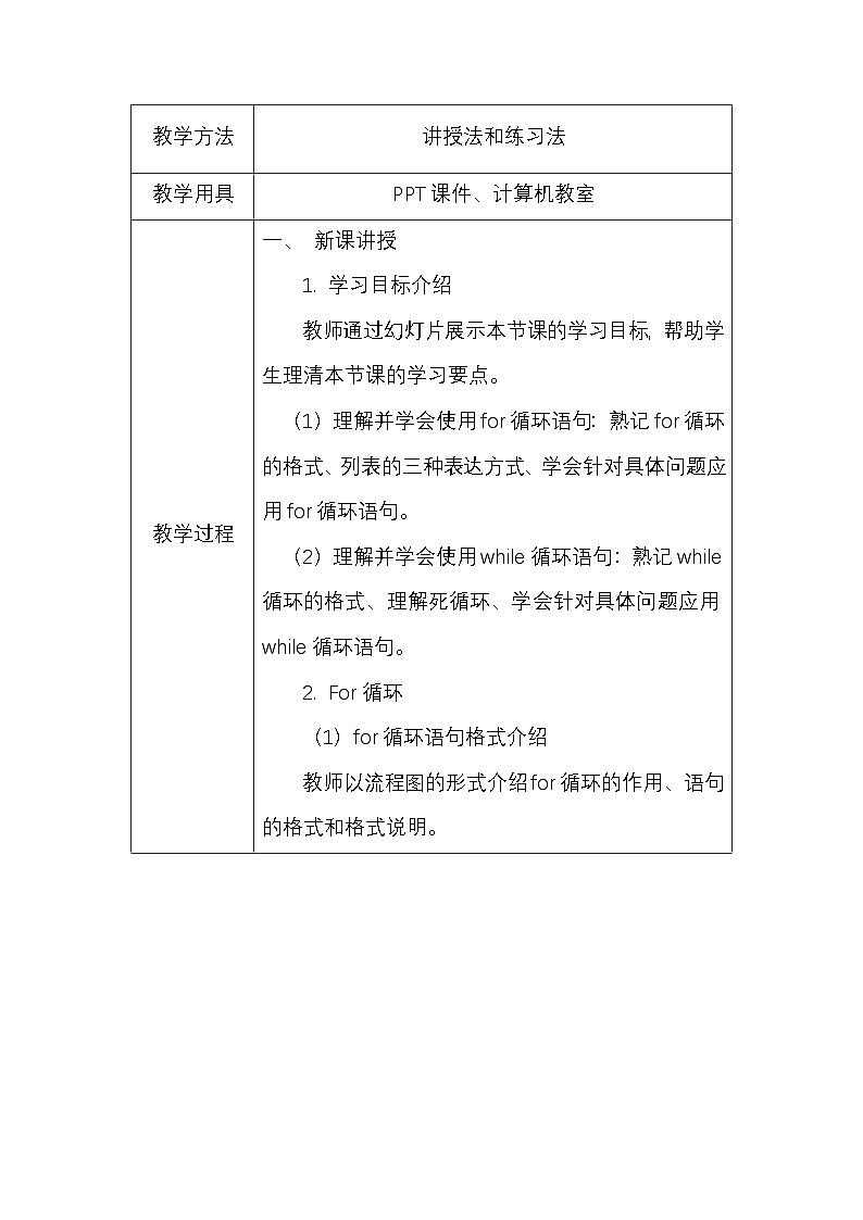 粤教版（2019）高一信息技术4.4《运用循环结构描述问题求解过程》教案（第一课时）第2页