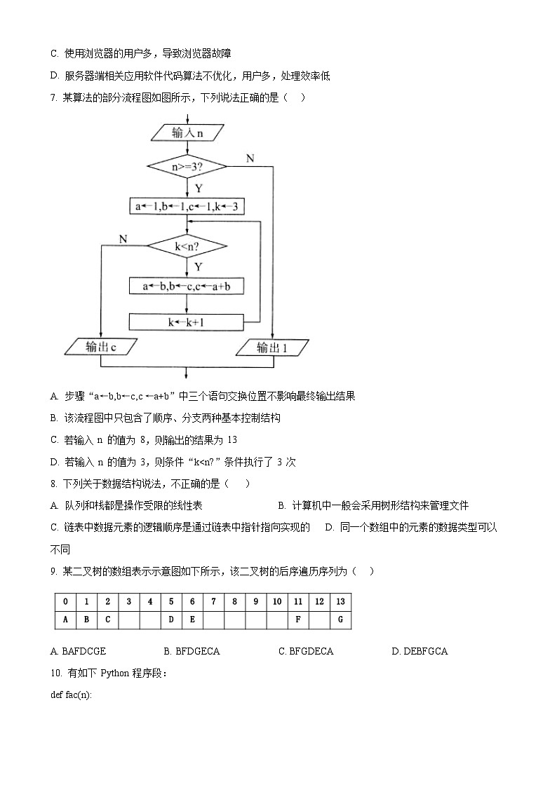 浙江省宁波市北仑中学2023-2024学年高二下学期期中考试技术试题-高中信息技术 Word版无答案第3页