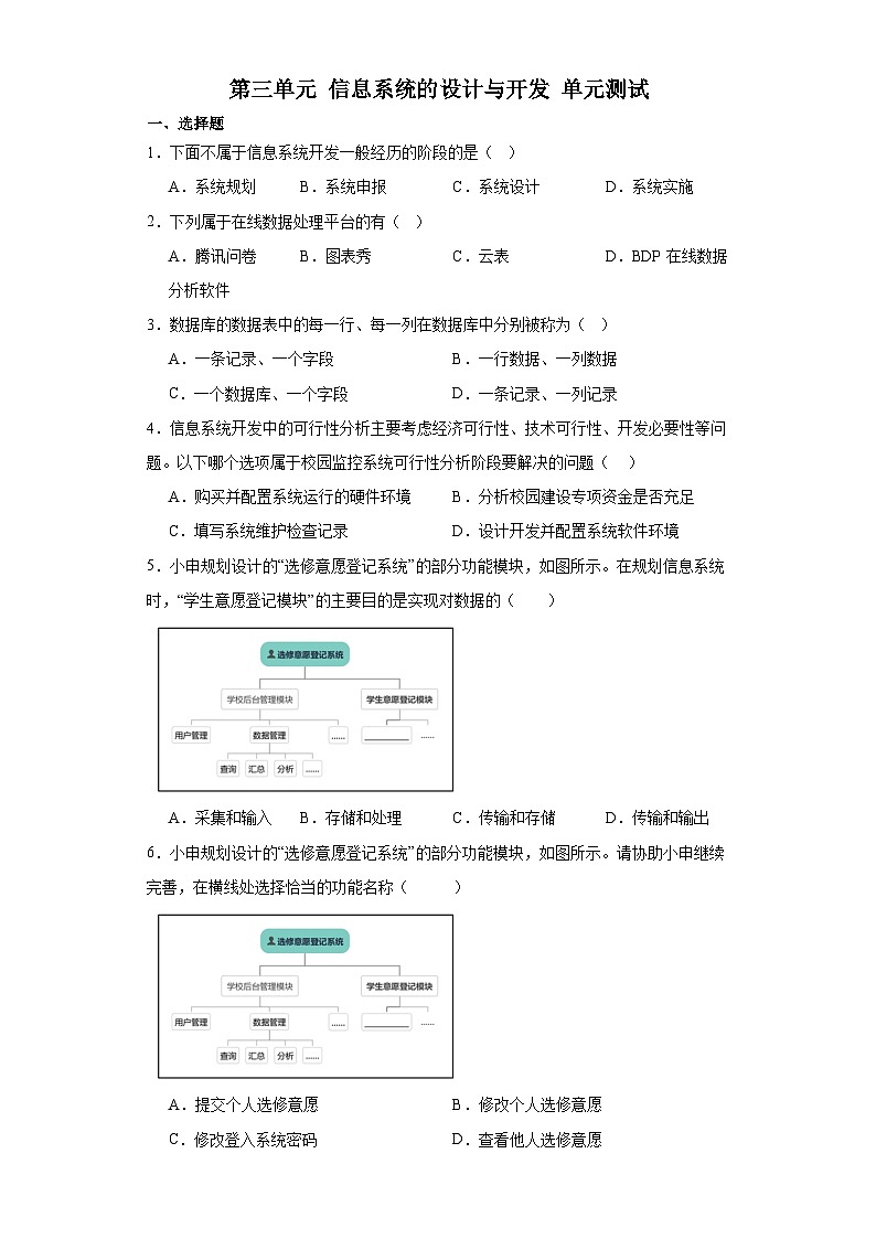 信息技术教科版必修2 信息系统与社会 第三单元 信息系统的设计与开发 单元测试（含答案）01