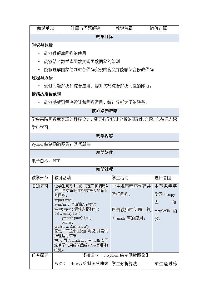 教科版2019高一信息技术必修一 4.2数值计算 教案01