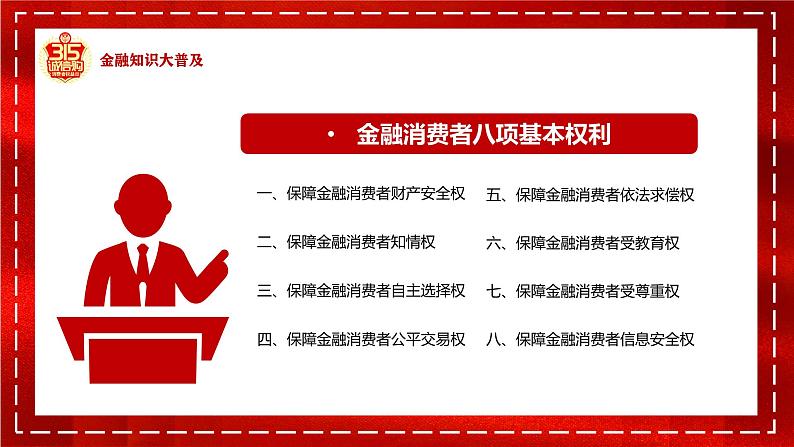 红色简约金融诚信315消费者维权知识PPT模板06