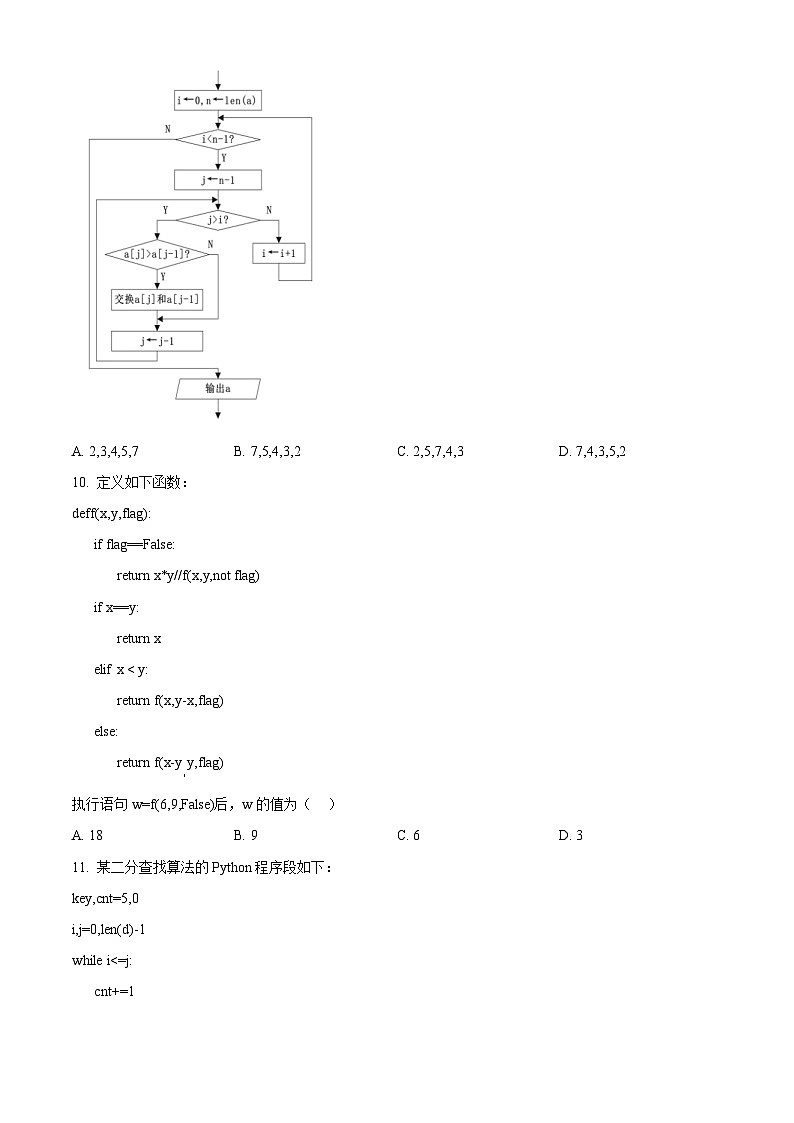 浙江省湖州市、丽水市、衢州市三地市2025届高三上学期联考一模技术试题-高中信息技术 Word版无答案第3页