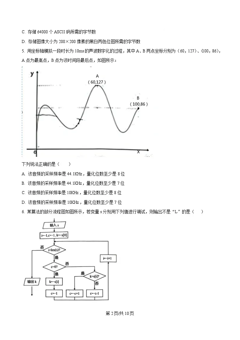 浙江省温州市浙南名校联盟2024-2025学年高二下学期开学联考技术试题-高中信息技术 Word版无答案第2页