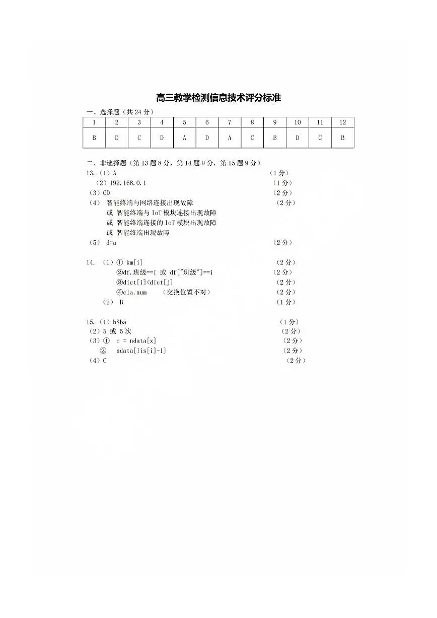 浙江省2025届高三杭州一模技术答案第1页