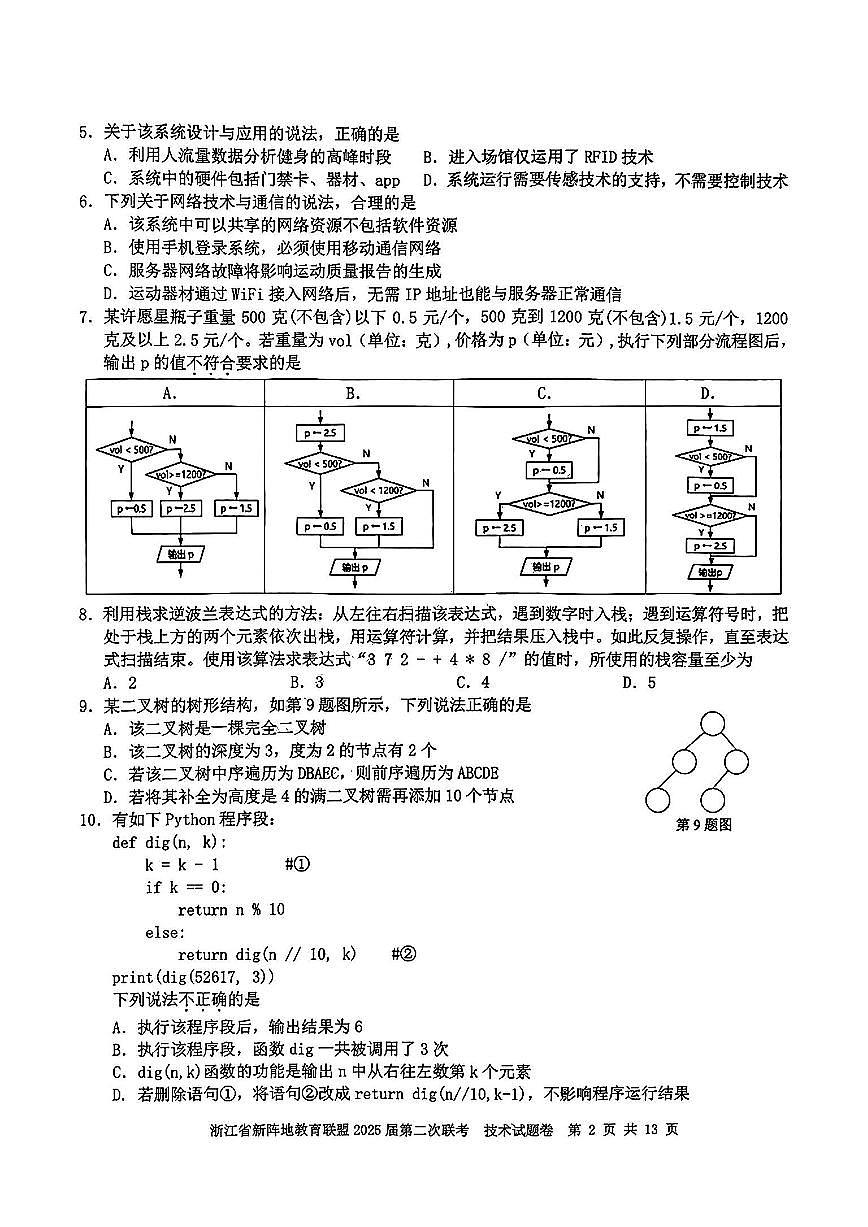 2025年浙江新阵地高三下学期2月技术试卷及答案第2页