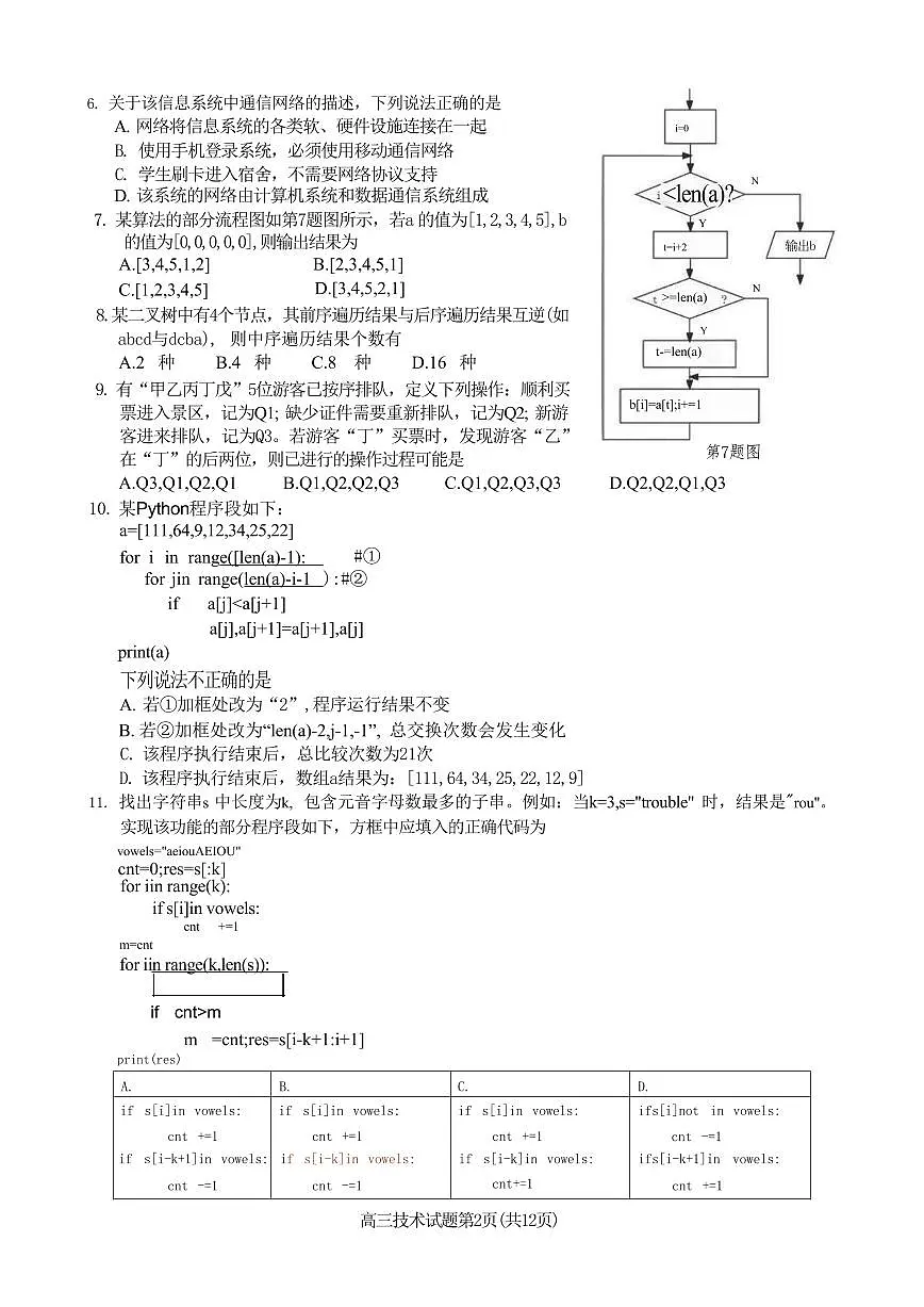 技术丨浙江省县域教研联盟2025届高三12月模拟联考考试技术试卷及答案第2页