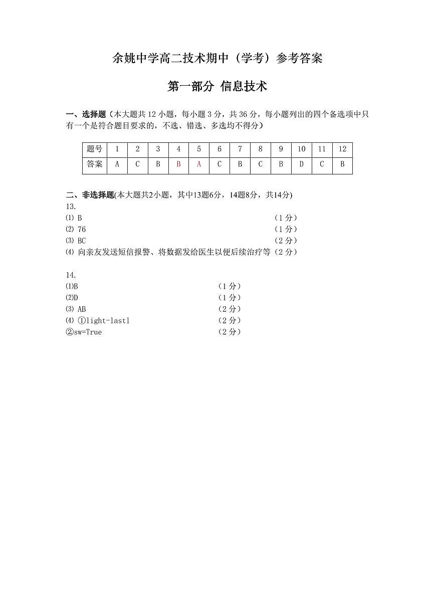 高二技术学考信息部分答案第1页