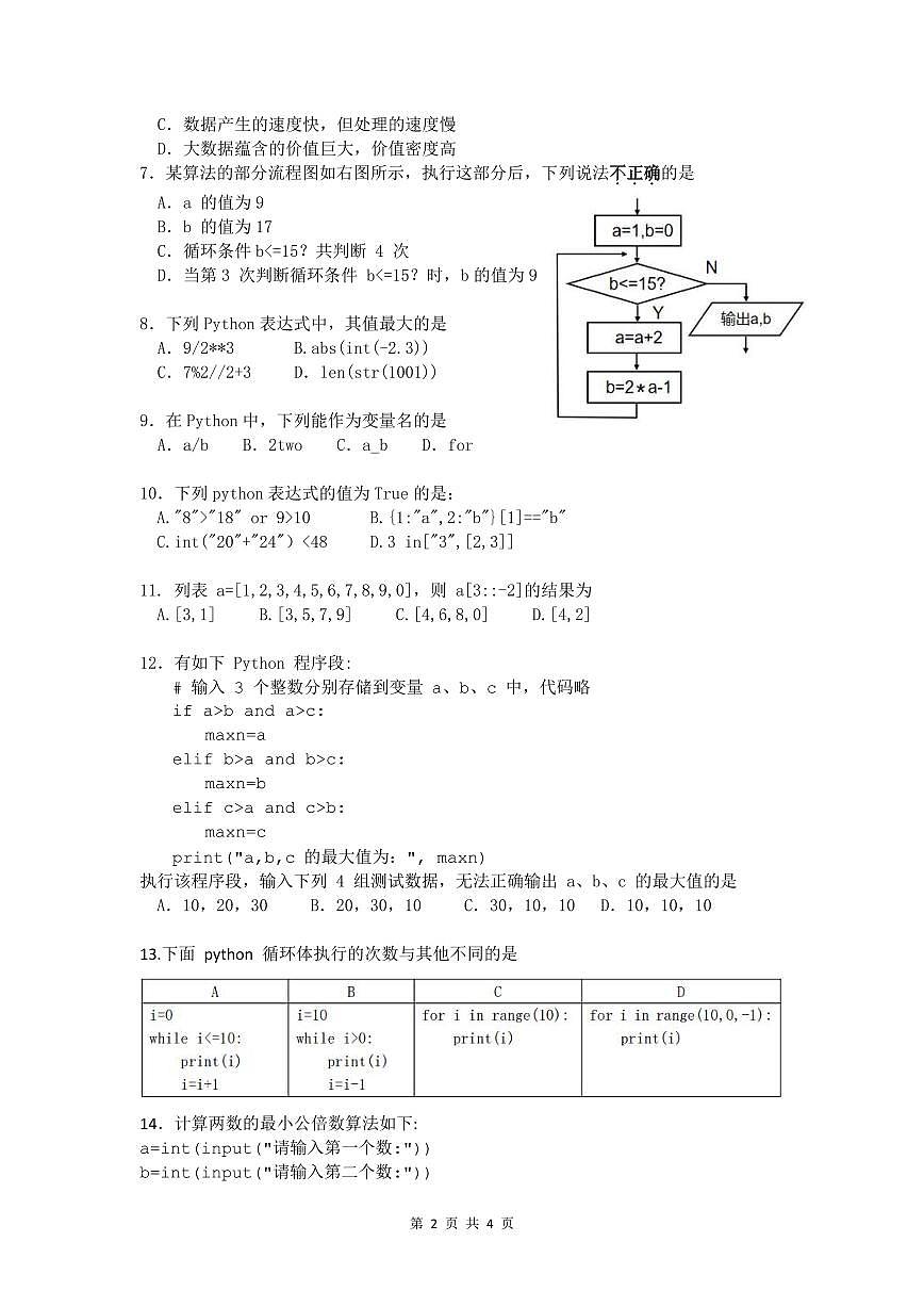 2024学年第2学期高一期中信息技术考卷-最终版第2页