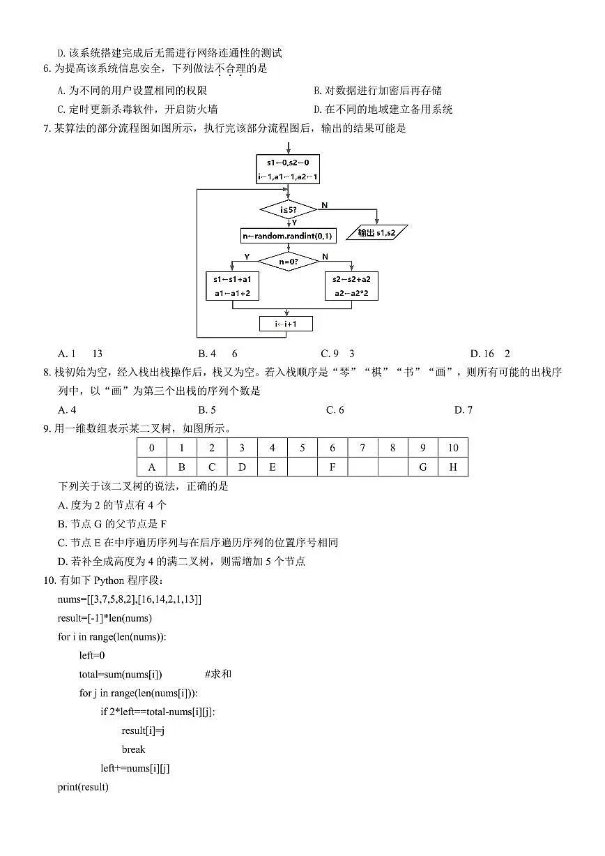 浙江省温州十校联合体2025届新高二下学期6月期末联考-信息技术试题+答案第2页