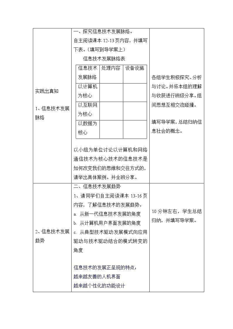 粤教版高中信息技术 必修2《1-2 信息技术发展脉络与趋势》教案第2页