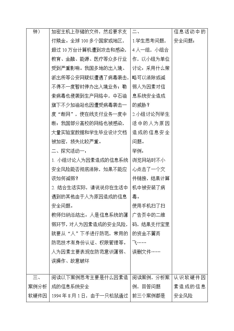粤教版高中信息技术 必修2《5-1 信息系统安全风险》教案第3页