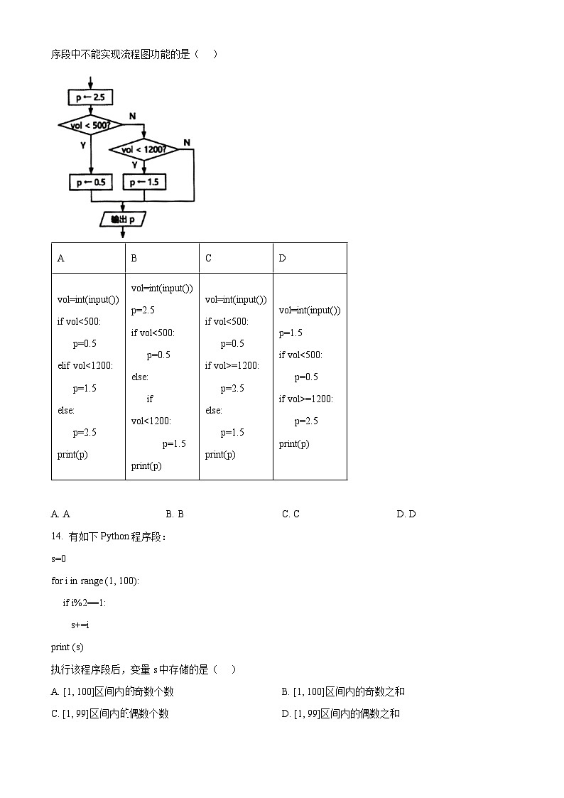浙江省杭州市浙江大学附属中学2025-2026学年高一上学期期中考试技术试题-高中信息技术（原卷版）第3页