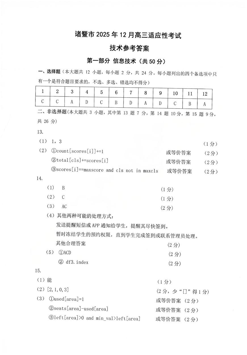技术答案-2512诸暨诊断第1页