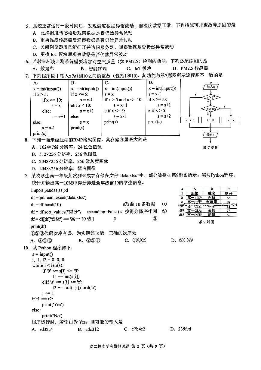 2025年浙江省9+1高中联盟高一下学期学业水平模拟考试信息技术试题（无答案）第2页
