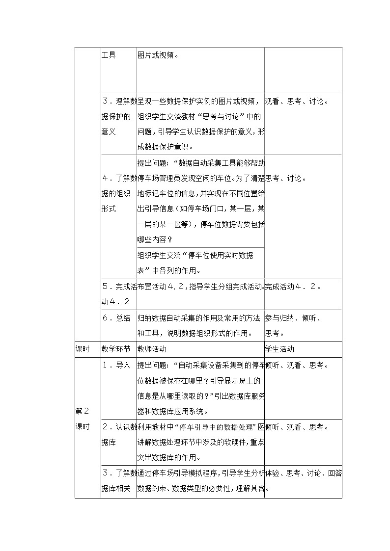 沪教版（2019）必修1高中信息技术  项目四 认识智能停车场中的数据处理——体验数据处理的方法和工具 教案（6课时）02