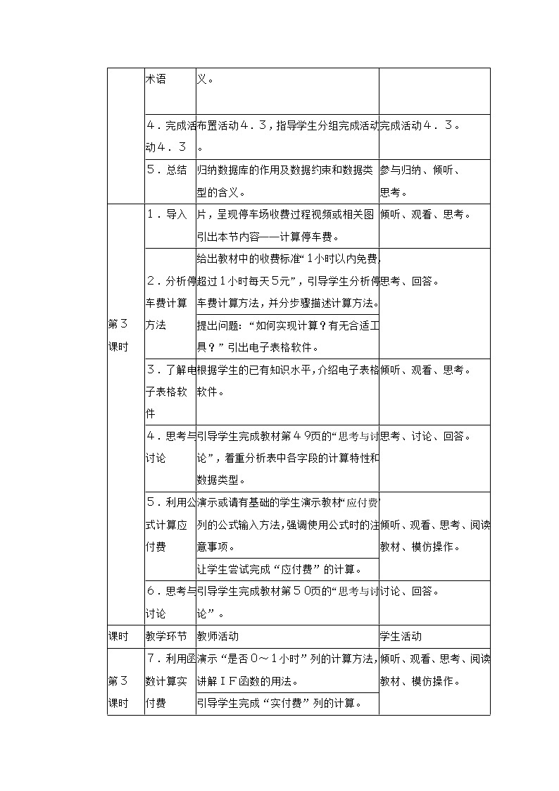 沪教版（2019）必修1高中信息技术  项目四 认识智能停车场中的数据处理——体验数据处理的方法和工具 教案（6课时）03