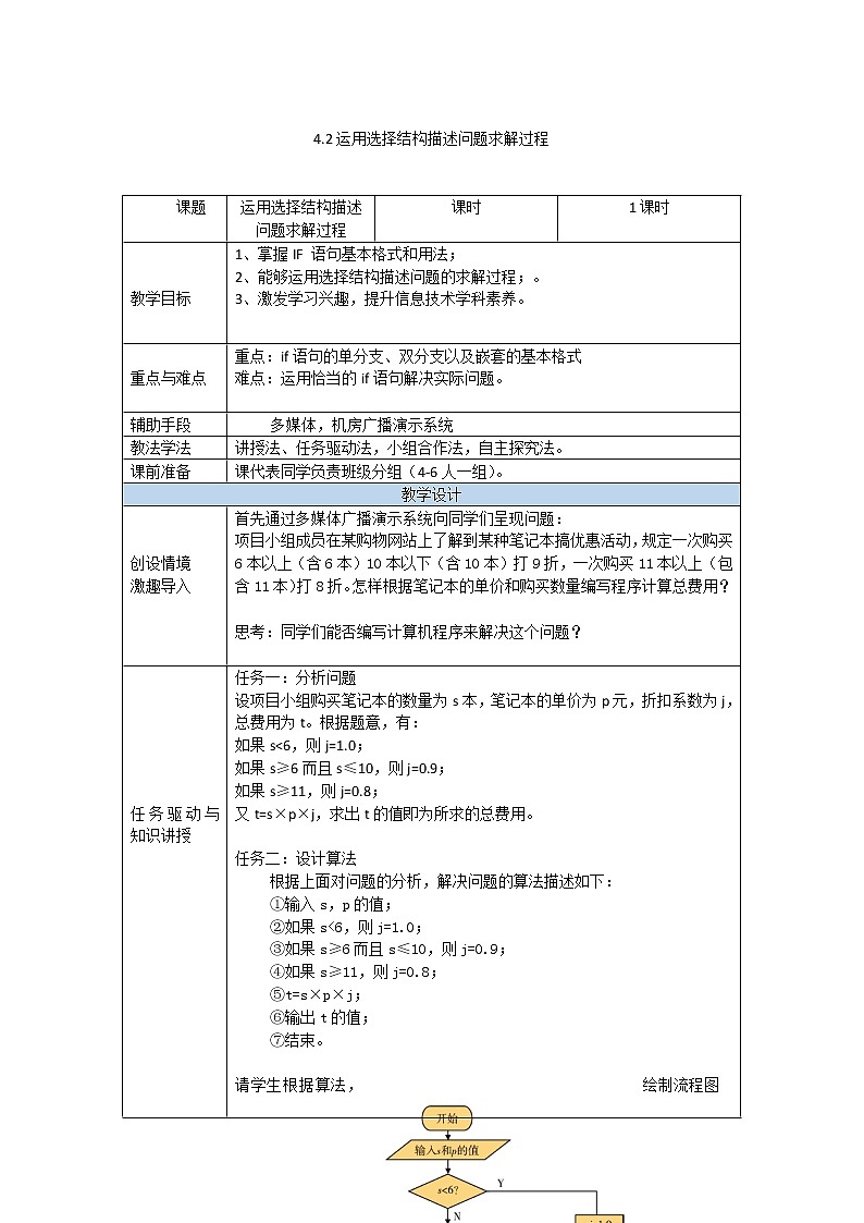 粤教版（2019）必修1高中信息技术 4.3 运用选择结构描述问题求解过程  PPT课件(共20张)+教案+练习（含答案）01
