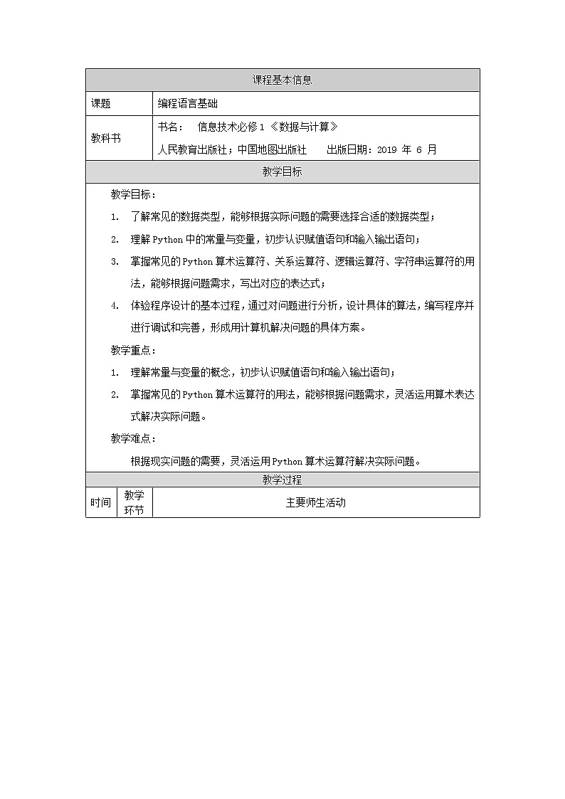 Python语法基础（第九课时）-教学设计第1页