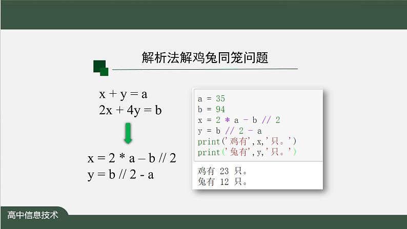 中图版高中信息技术必修1  2.4 常见算法的程序实现——基于解析算法的问题解决 课件+教案+学习任务单+练习题04