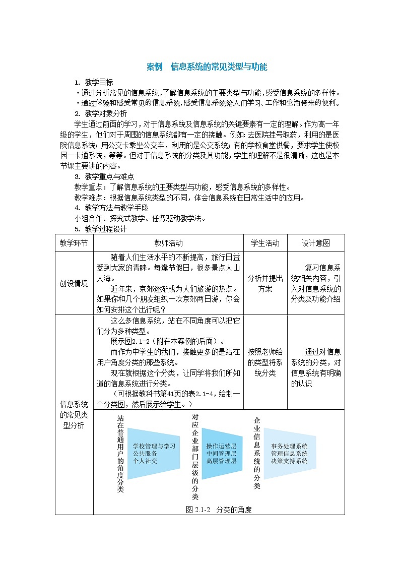 中图人教版信息技术必修二 2.1.4 信息系统的常见类型与功能 教案01