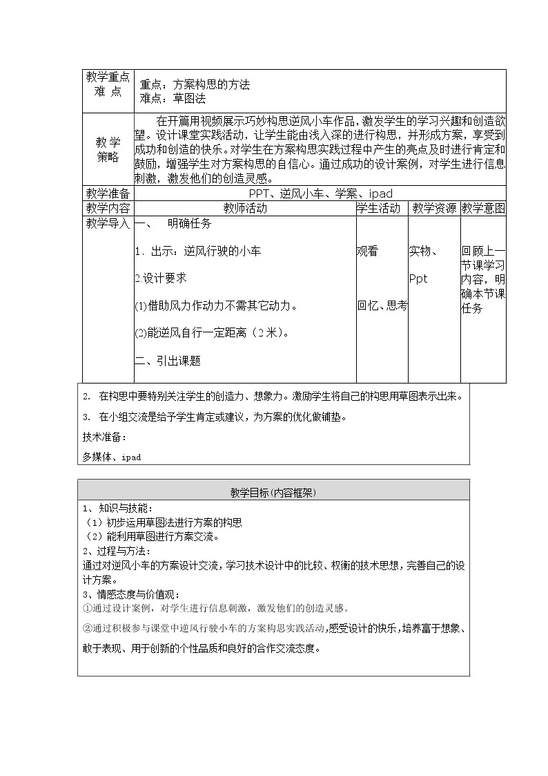 苏教版高中通用技术 必修一5.1 方案的构思方法 教案02