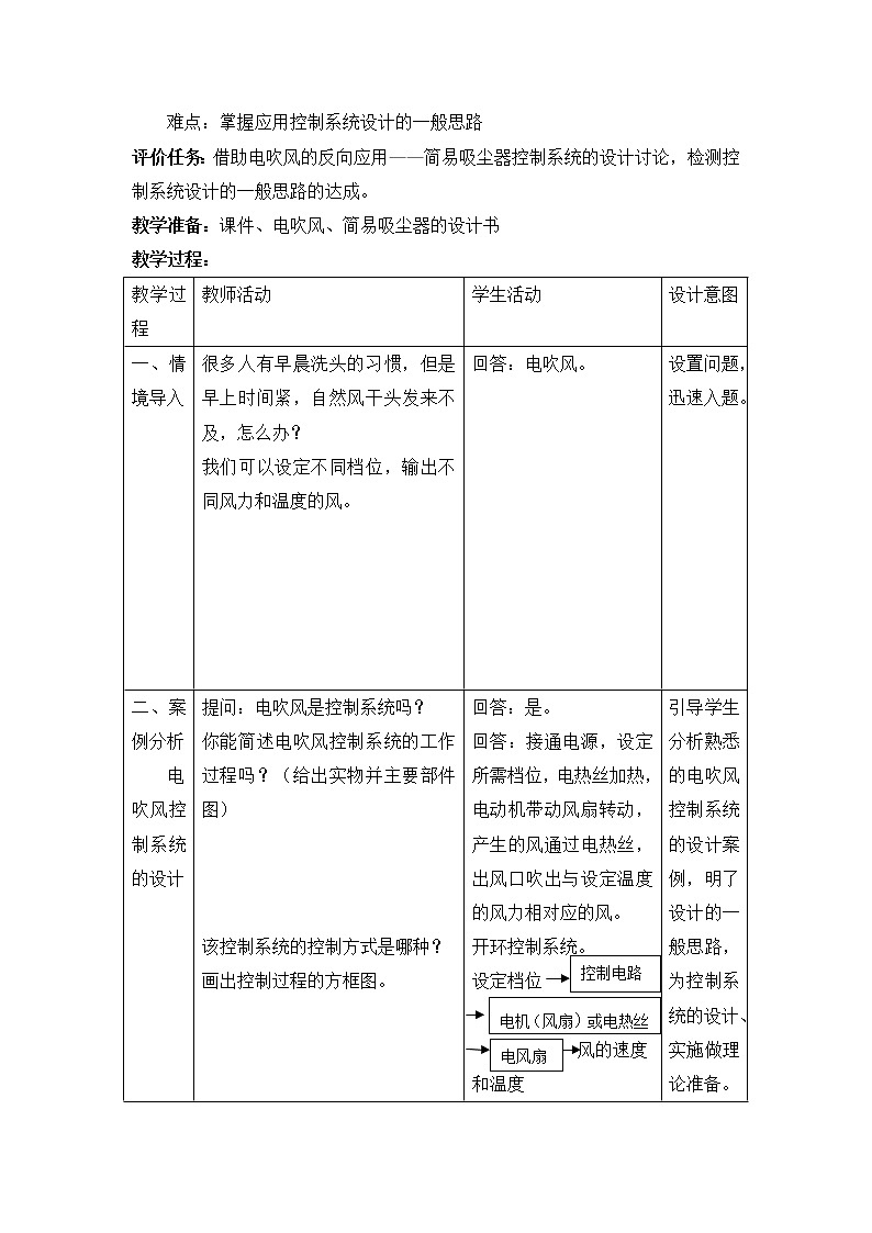 苏教版高中通用技术 必修2 4.1 控制系统设计的一般思路（教案）02