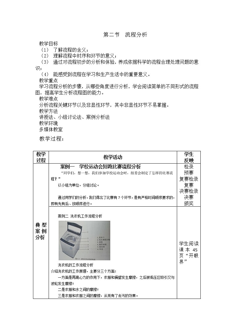 地质版通用技术必修二 2.2 流程分析 教案01