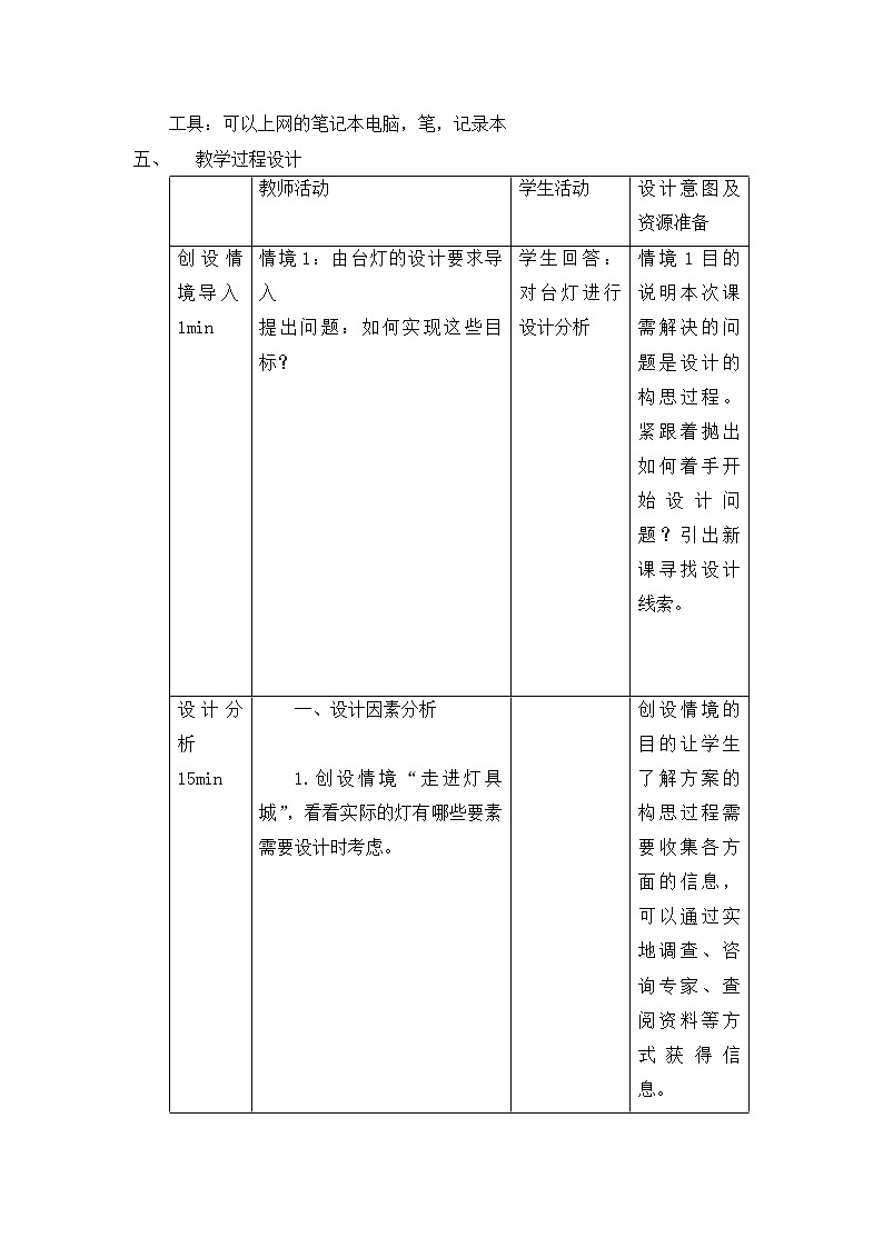 高中通用技术《技术与设计1》 《进行设计分析 构思设计方案》 教学设计03