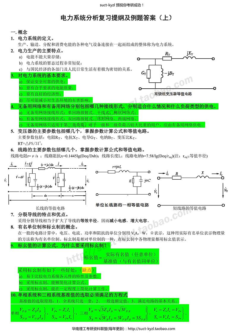 电力系统分析复习提纲及例题答案(上)第1页