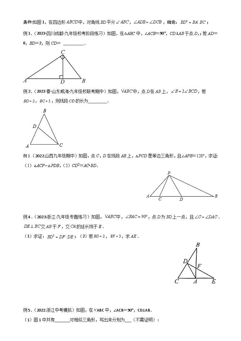 专题02 相似三角形重要模型-母子型（共边共角模型）（原卷版）-A4第2页