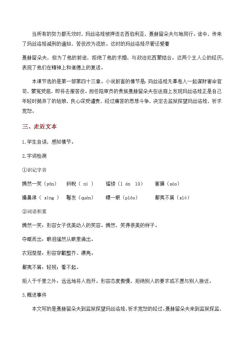 3.8《复活（节选）》（教学设计）高中语文选择性必修上册同步教学 （统编新版）03