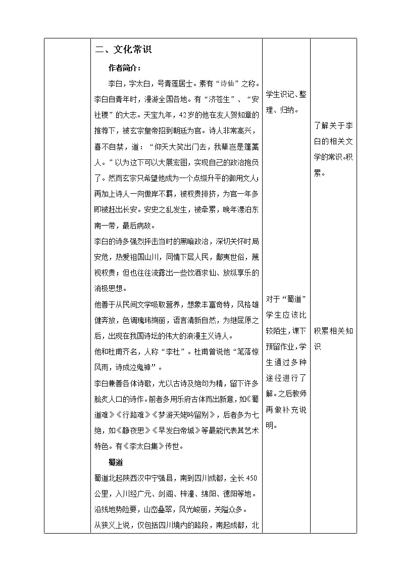 高中语文 选择性必修下第一单元3.1《蜀道难》第一课时教案02