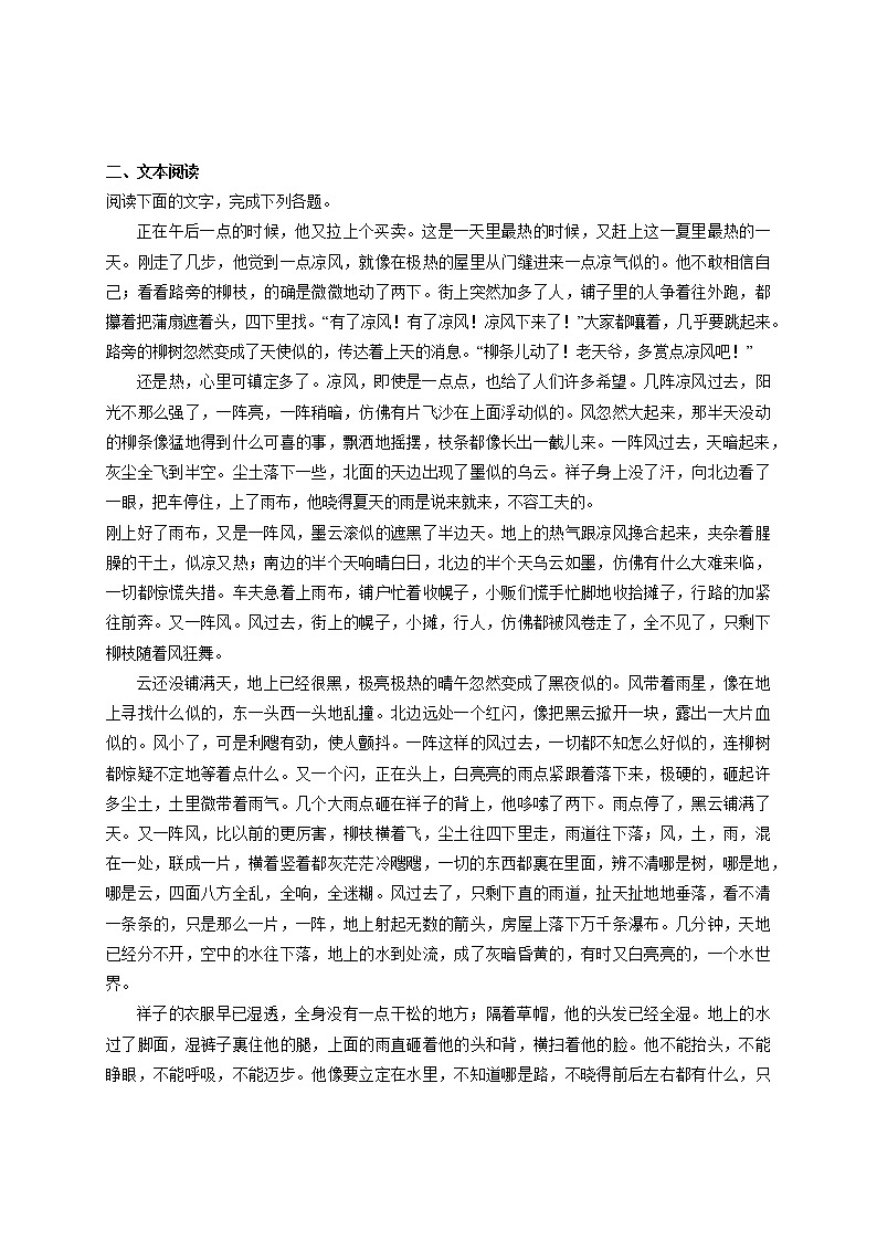 高中语文人教版选修 中国小说欣赏 第8单元 第16课  骆驼祥子    习题练习三（附答案）第2页