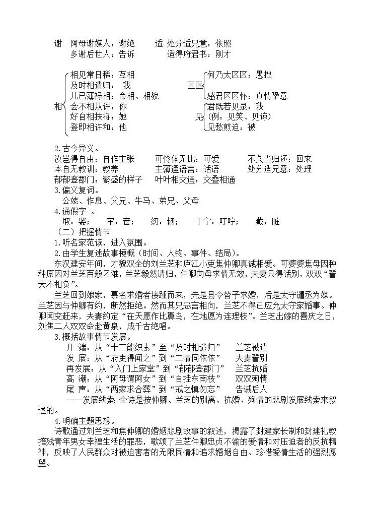高中语文人教统编版选择性必修 下册 第一单元2.1 《孔雀东南飞并序》 教案第2页