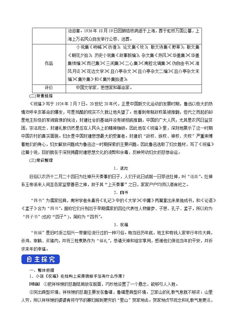 高中语文人教统编版必修下册　6.12.1《祝福》导学案（1）02