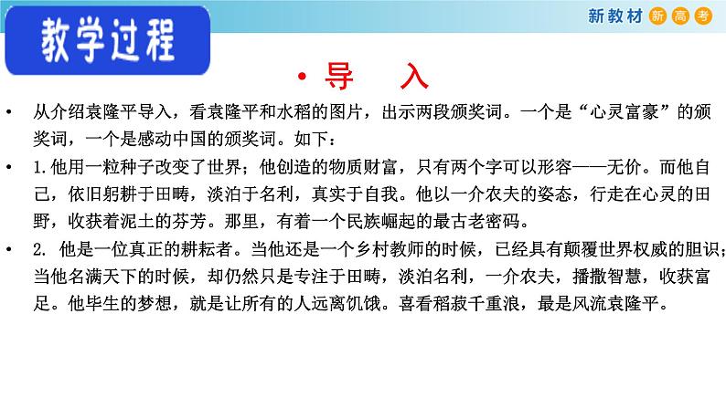 高中语文人教统编版必修上册《4.1 喜看稻菽千重浪――记首届国家最高科技奖获得者袁隆平》集体备课ppt课件第6页