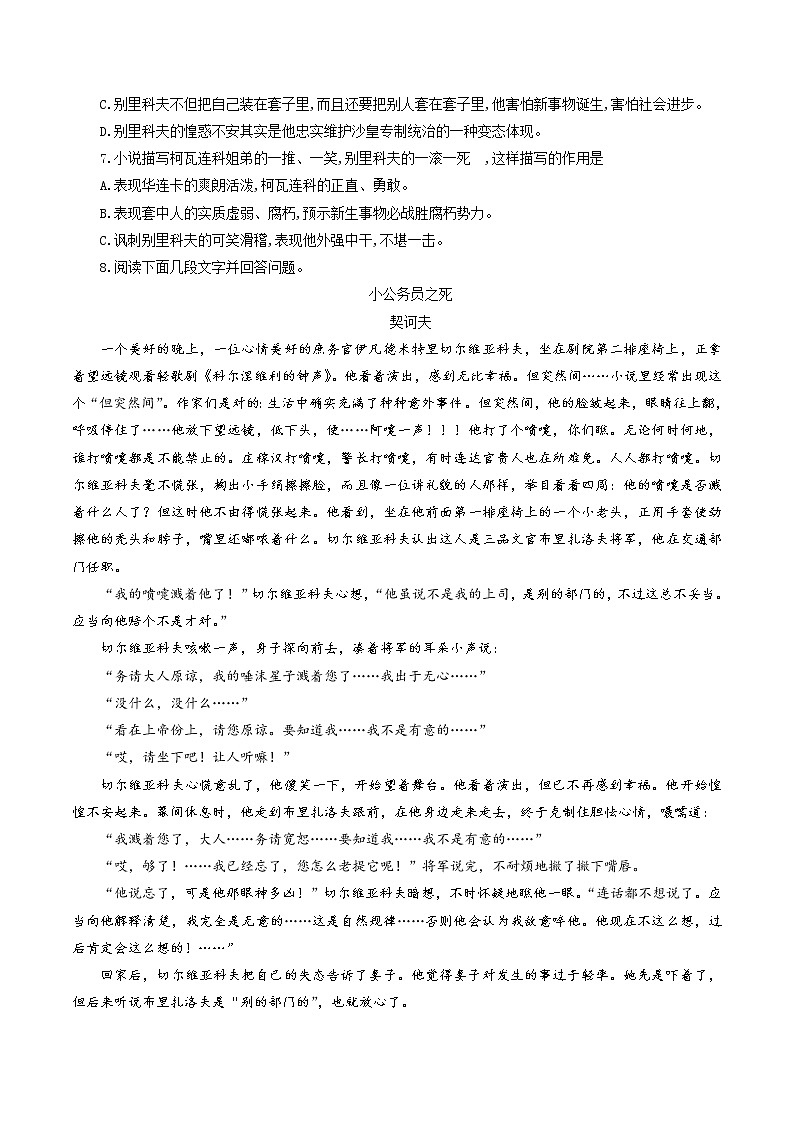 6.13.2 《装在套子里的人》同步练习（1）（原卷版）第2页