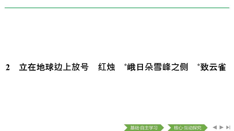 2020-2021学年高中语文部编版必修上册 立在地球边上放号　红烛　峨日朵雪峰之侧　致云雀 课件（41张）（全国版）第1页