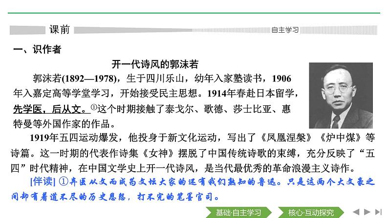 2020-2021学年高中语文部编版必修上册 立在地球边上放号　红烛　峨日朵雪峰之侧　致云雀 课件（41张）（全国版）第2页