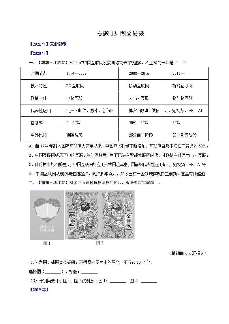 专题13图文转换-三年（2019-2021）高考语文真题分项汇编（全国通用）原卷版01