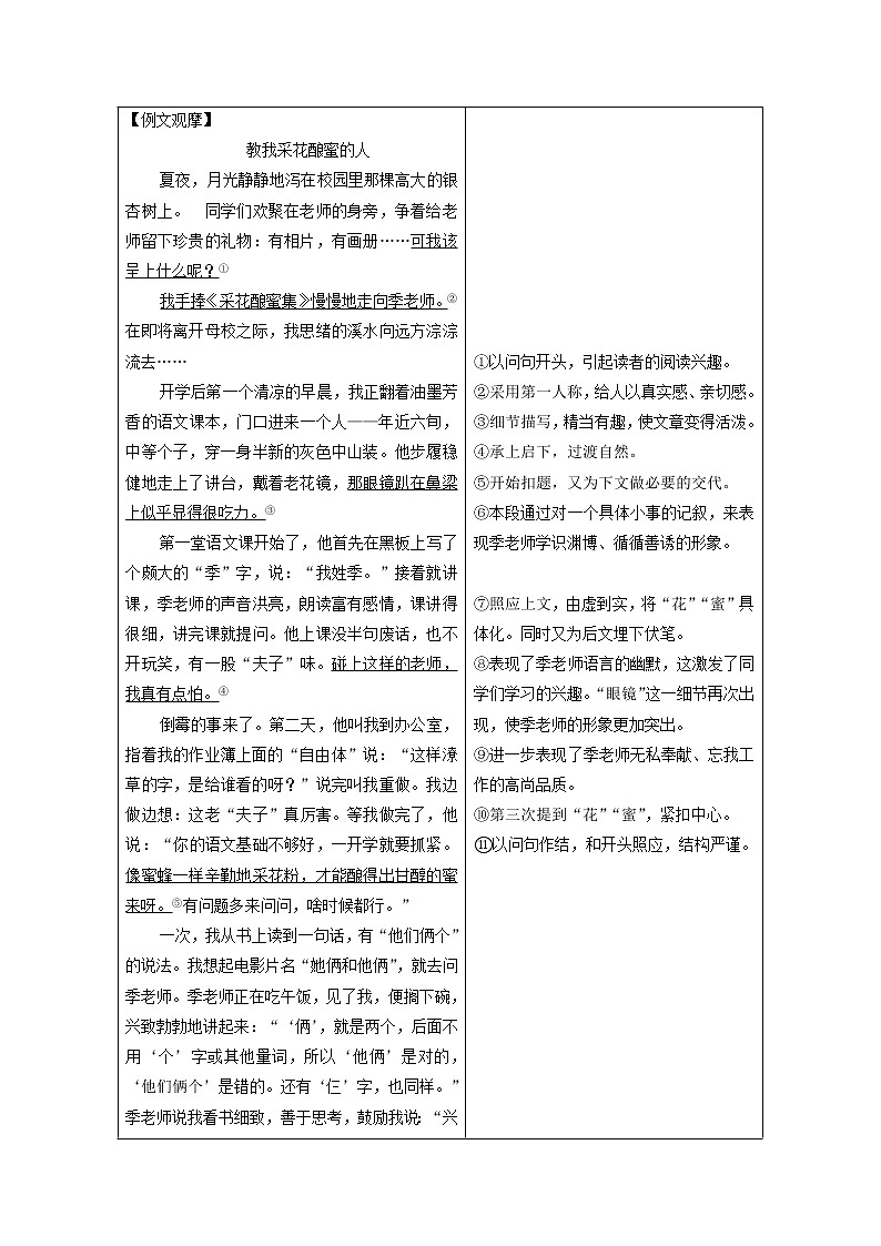 2021年高中语文必修1 第2单元单元序列写作2园丁赞歌记叙要选好角度 教案（人教版）03