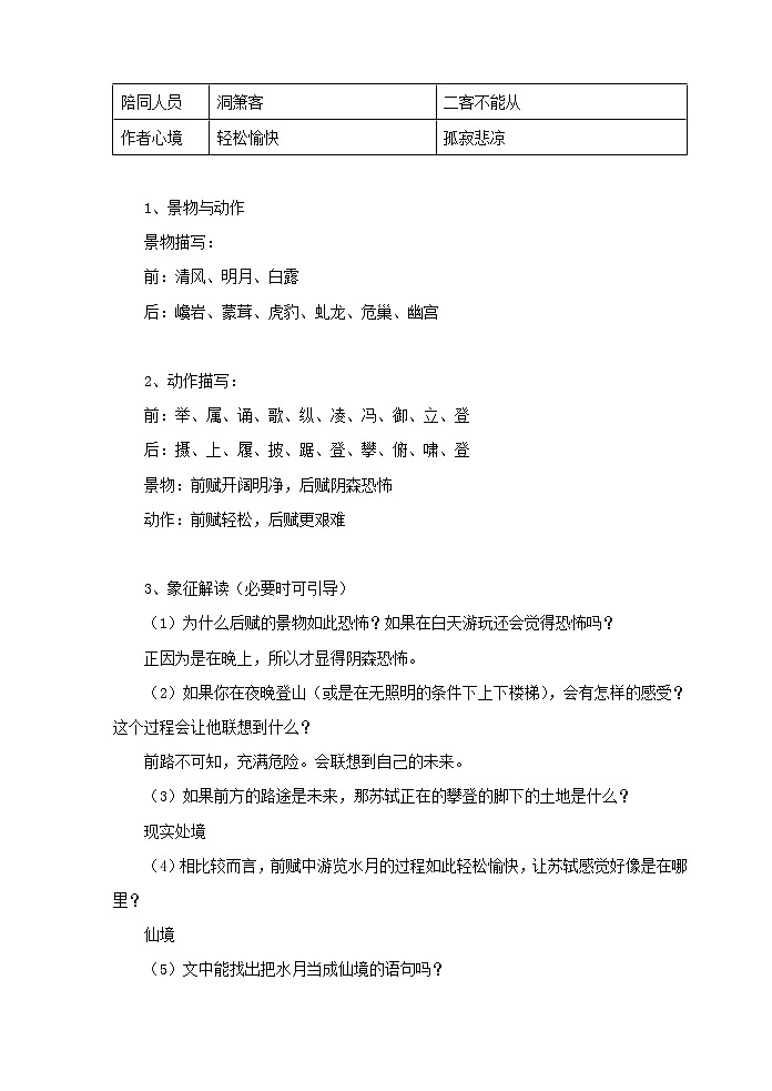 华东师大版语文高二上册-第五单元十六前后赤壁赋比较阅读学案第3页